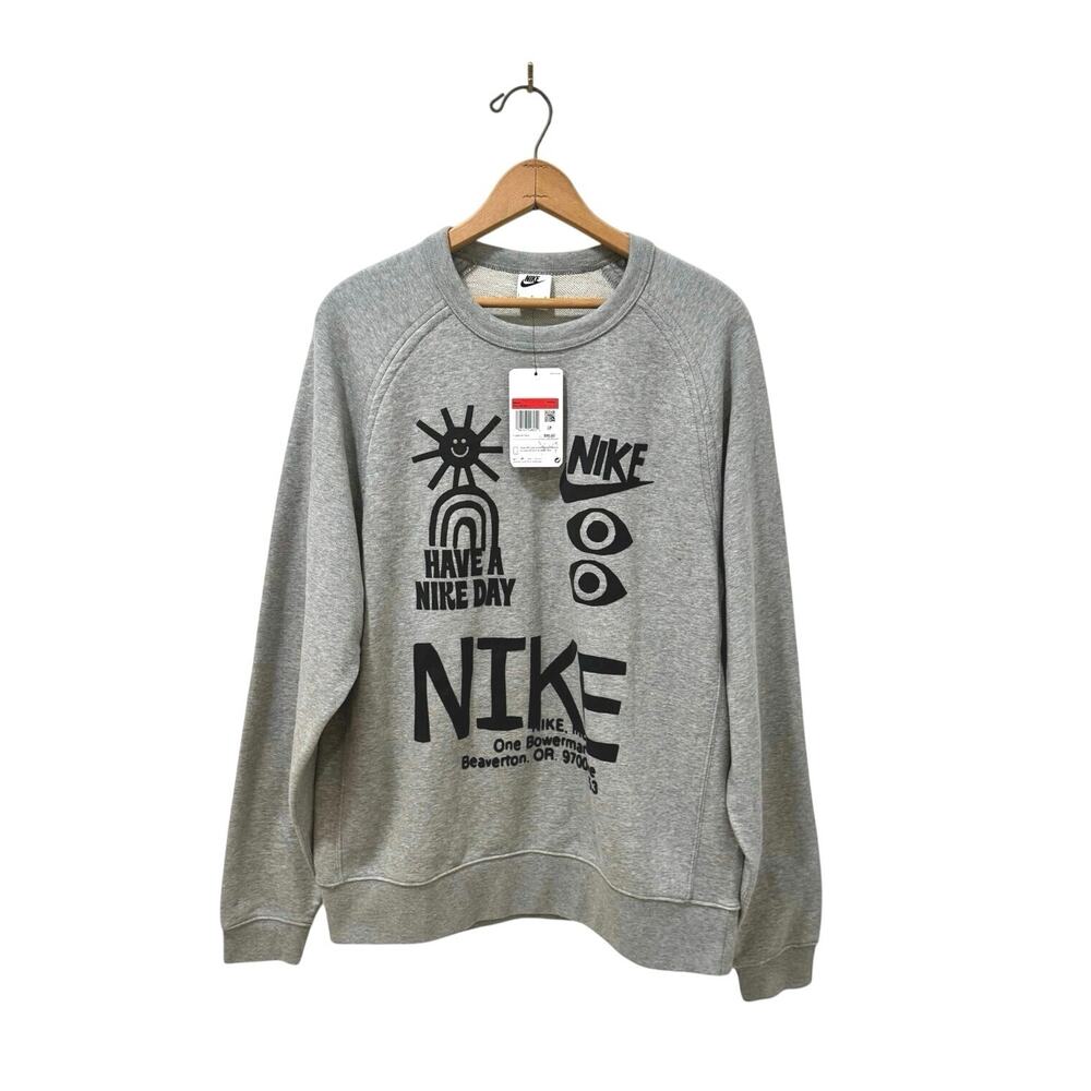 Nike HBR sportswear “Have A Nike Day" Futura Crew sweatshirt Mens Large Gray NEW